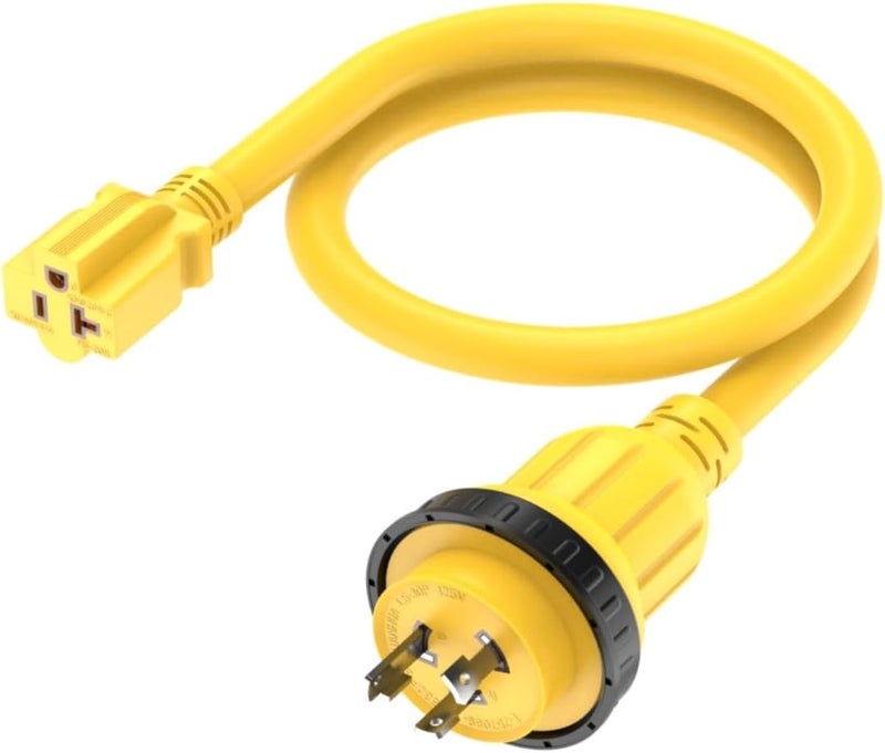ADCAUDX 3FT 30-Amp to 20-Amp Marine-Shore Power-Adapter Cord, NEMA L5-30P to 5-15/20R, 10AWG 30Amp to 20Amp T Blade Marine Power Adaptor,Twist Lock 125V 30A to 20A/15A 110 Household outlet Pigtail for Boat,RV - Image 1